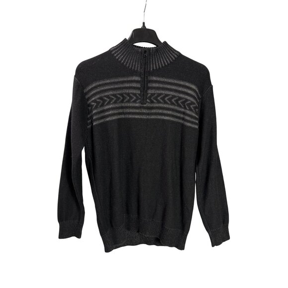 American Rag Black Gray Quarter Zip Sweater Large Cotton Mens Knit Pullover - Picture 1 of 3